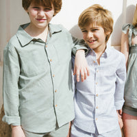 CAMISA LINO RAYAS KAKI