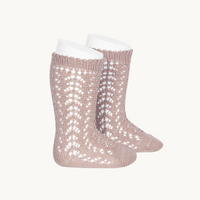 CALCETÍN ALTO CALADO - ROSA EMPOLVADO