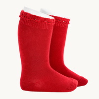 CALCETÍN ALTO PUNTILLA - ROJO