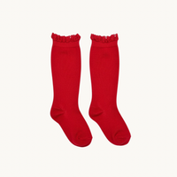 CALCETÍN ALTO PUNTILLA - ROJO