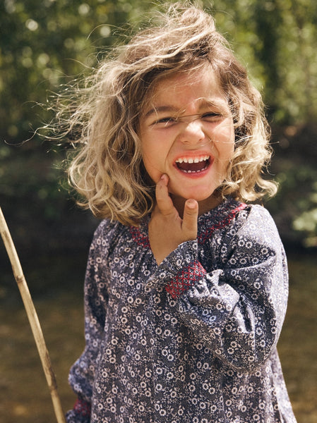 VESTIDO SMOCK FLOR MARINO