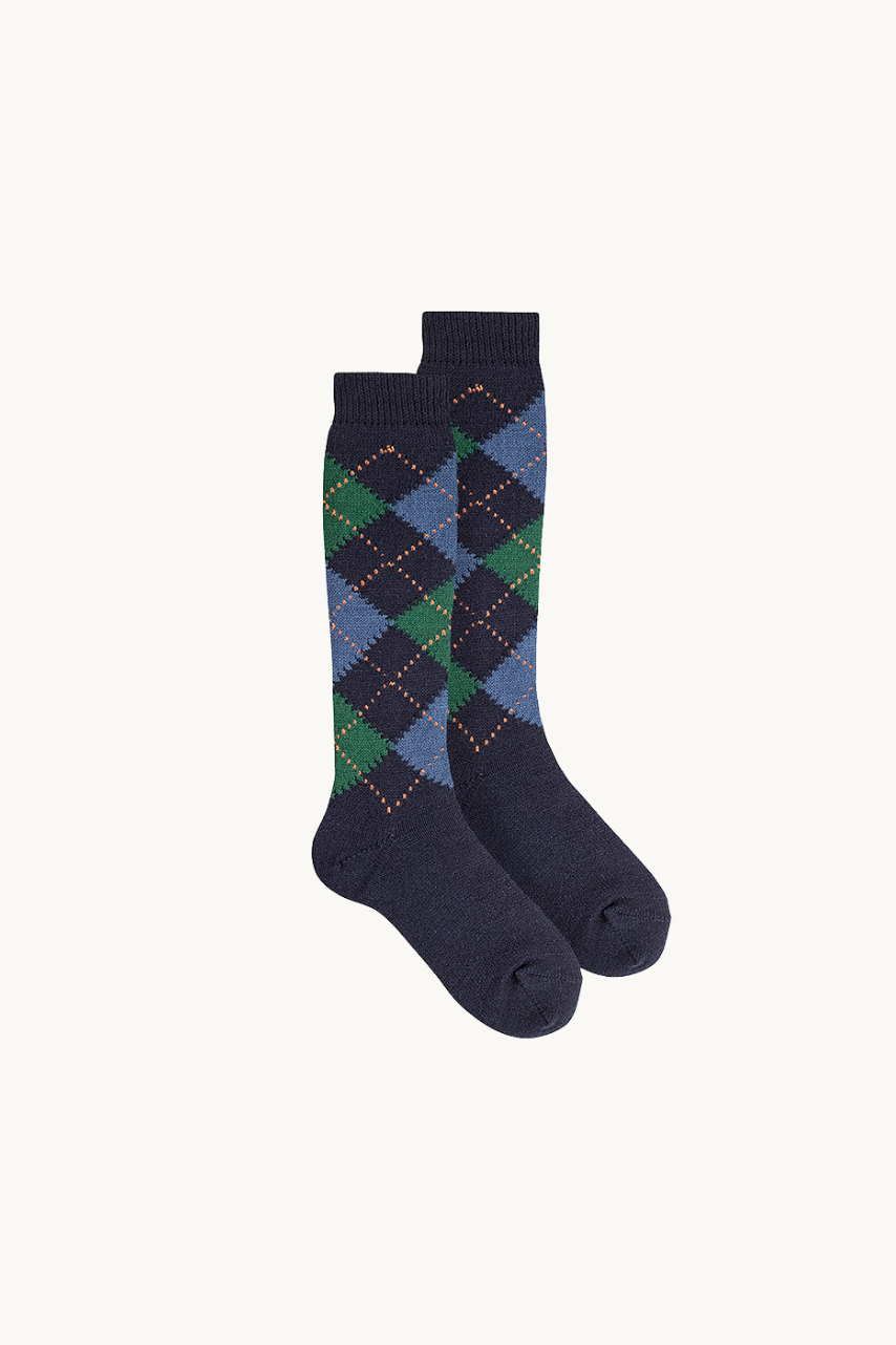 CALCETÍN ALTO ROMBOS - MARINO