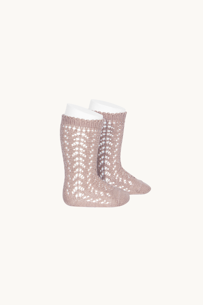 CALCETÍN ALTO CALADO - ROSA EMPOLVADO