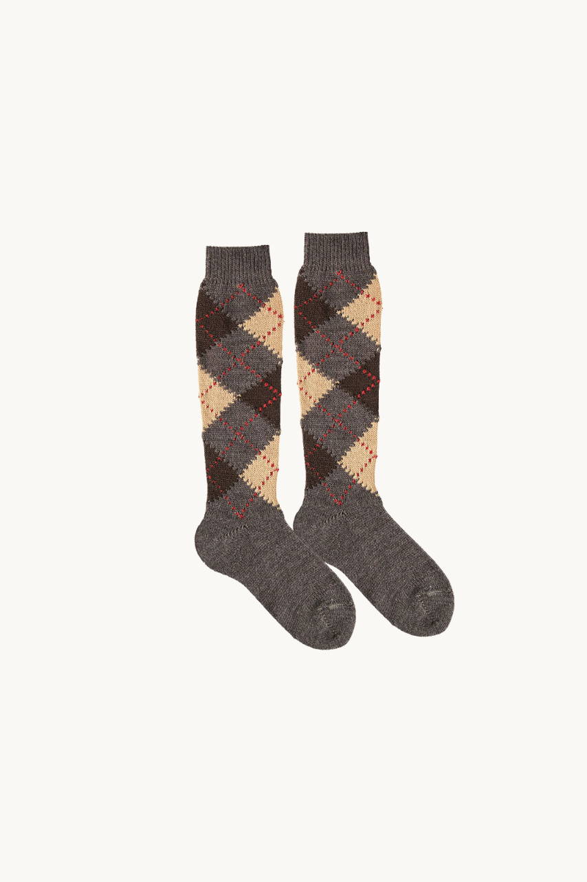 CALCETÍN ALTO ROMBOS - MARRON