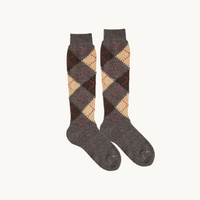 CALCETÍN ALTO ROMBOS - MARRON