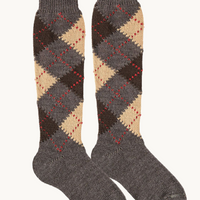 CALCETÍN ALTO ROMBOS - MARRON