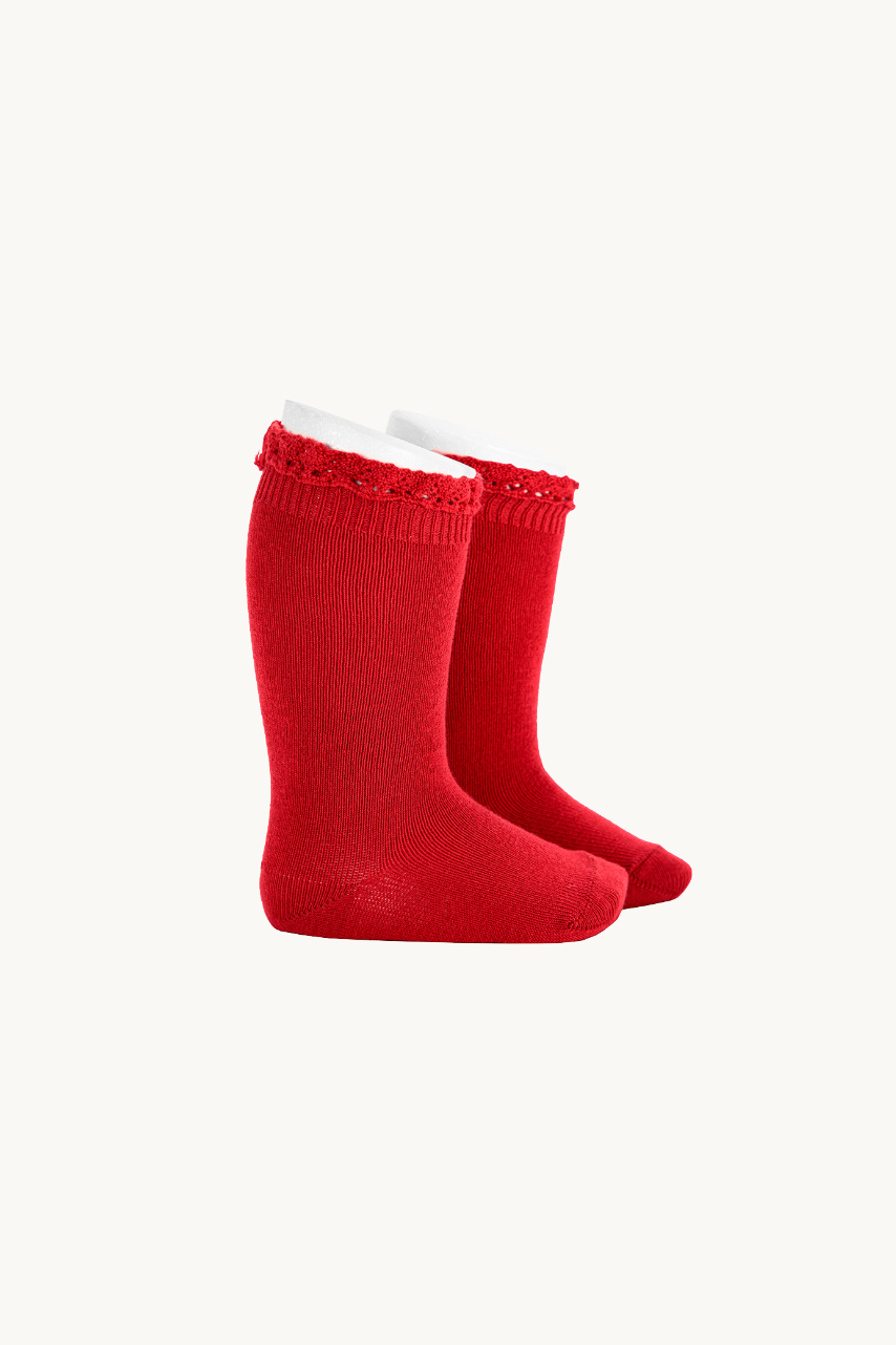CALCETÍN ALTO PUNTILLA - ROJO