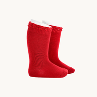 CALCETÍN ALTO PUNTILLA - ROJO