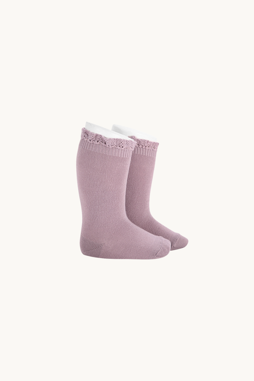 CALCETÍN ALTO PUNTILLA - MADREPERLA