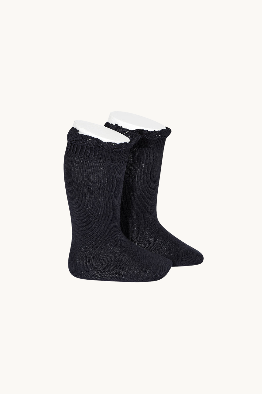 CALCETÍN ALTO PUNTILLA - MARINO