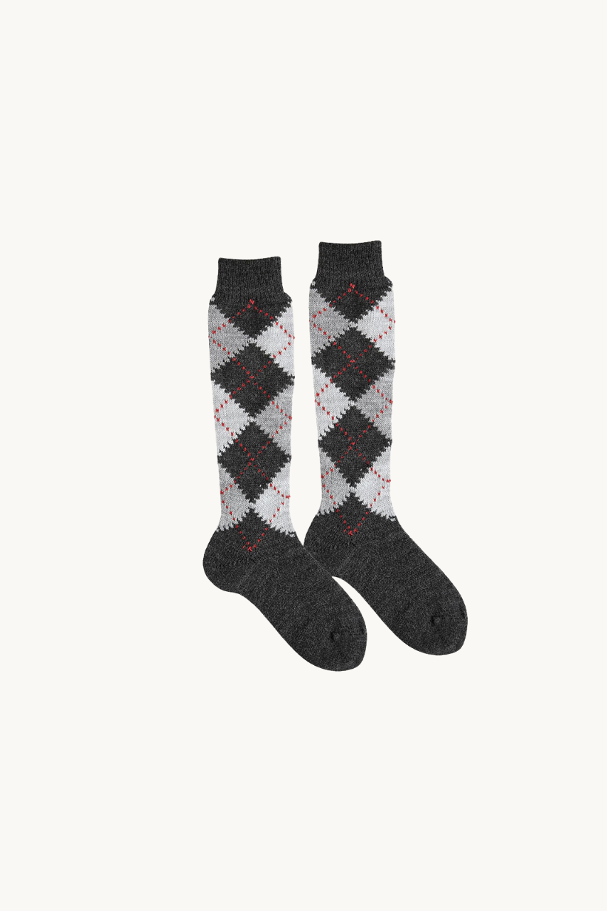 CALCETÍN ALTO ROMBOS - GRIS