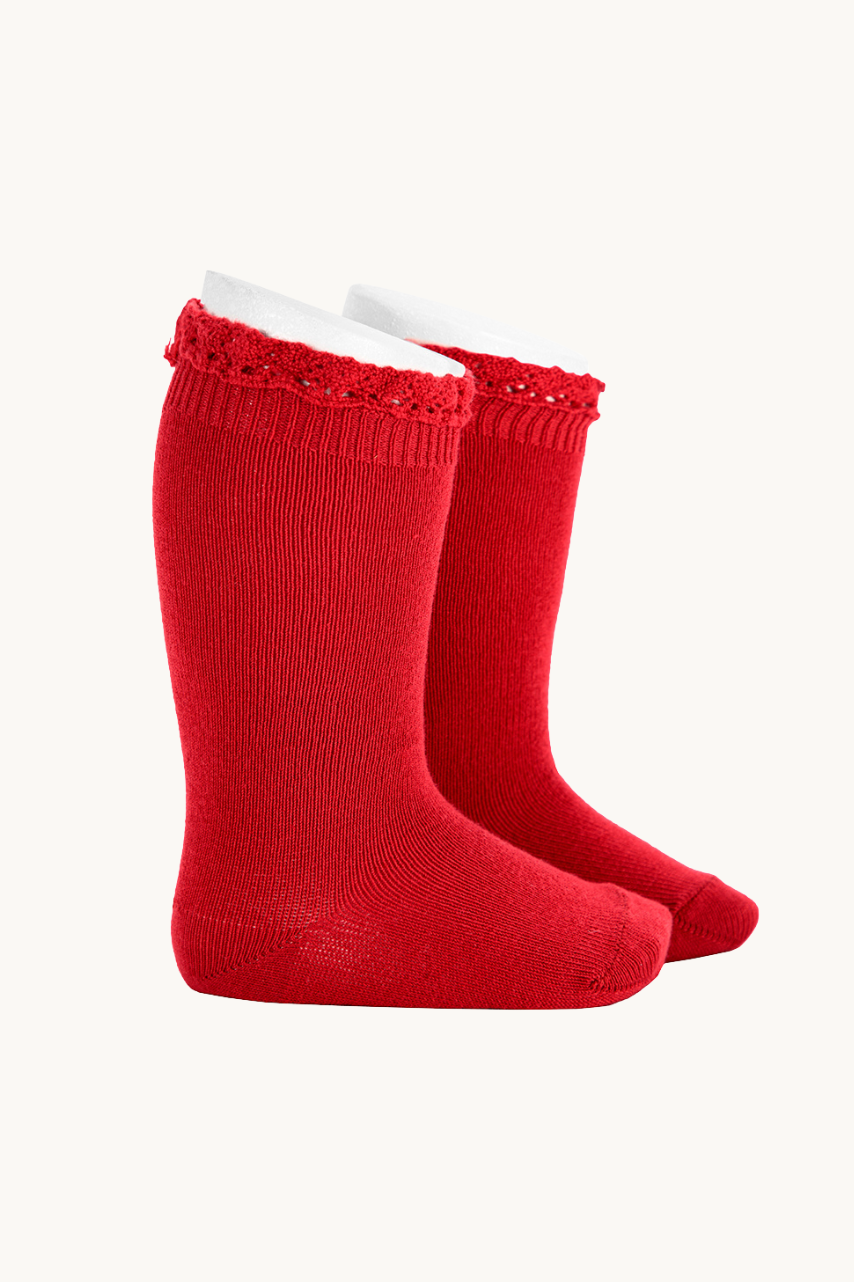 CALCETÍN ALTO PUNTILLA - ROJO