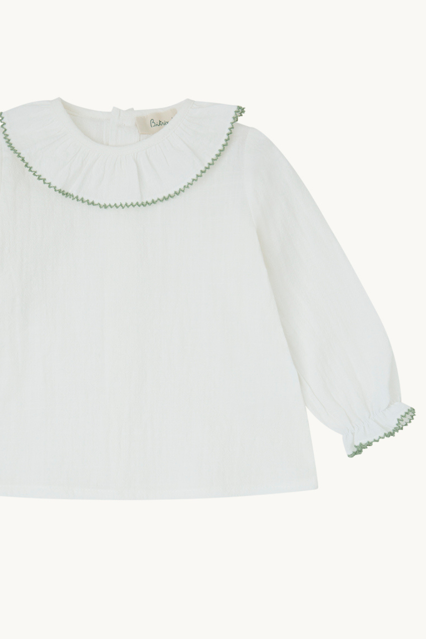 BLUSA CUELLO VOLANTE BLANCO ROTO