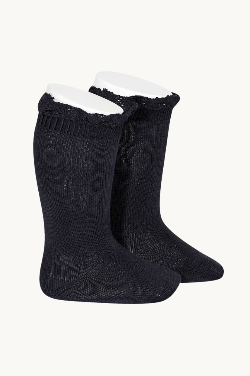 CALCETÍN ALTO PUNTILLA - MARINO