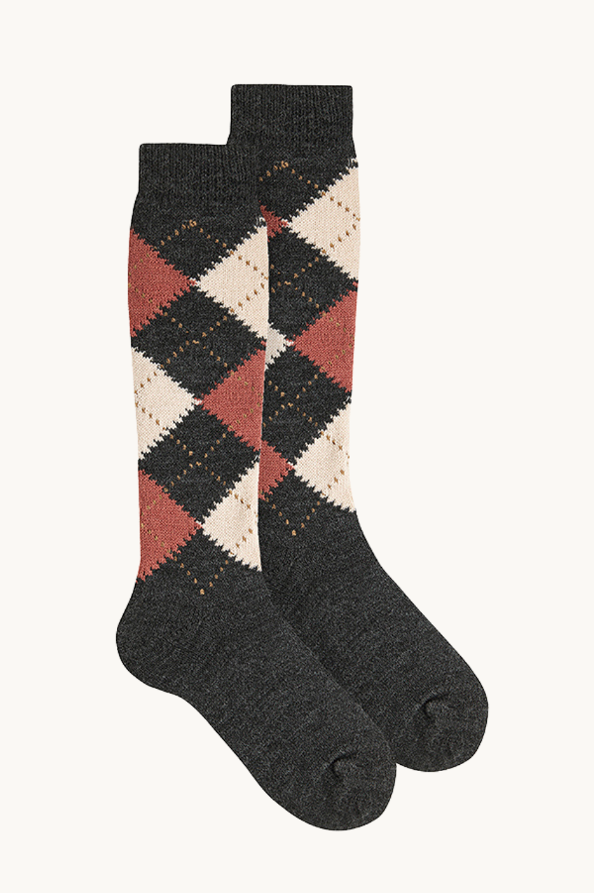 CALCETÍN ALTO ROMBOS - ANTRACITA