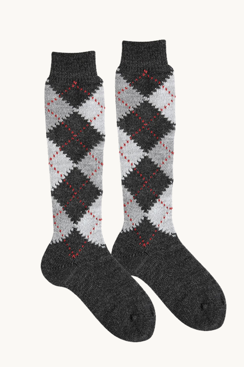 CALCETÍN ALTO ROMBOS - GRIS