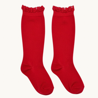 CALCETÍN ALTO PUNTILLA - ROJO