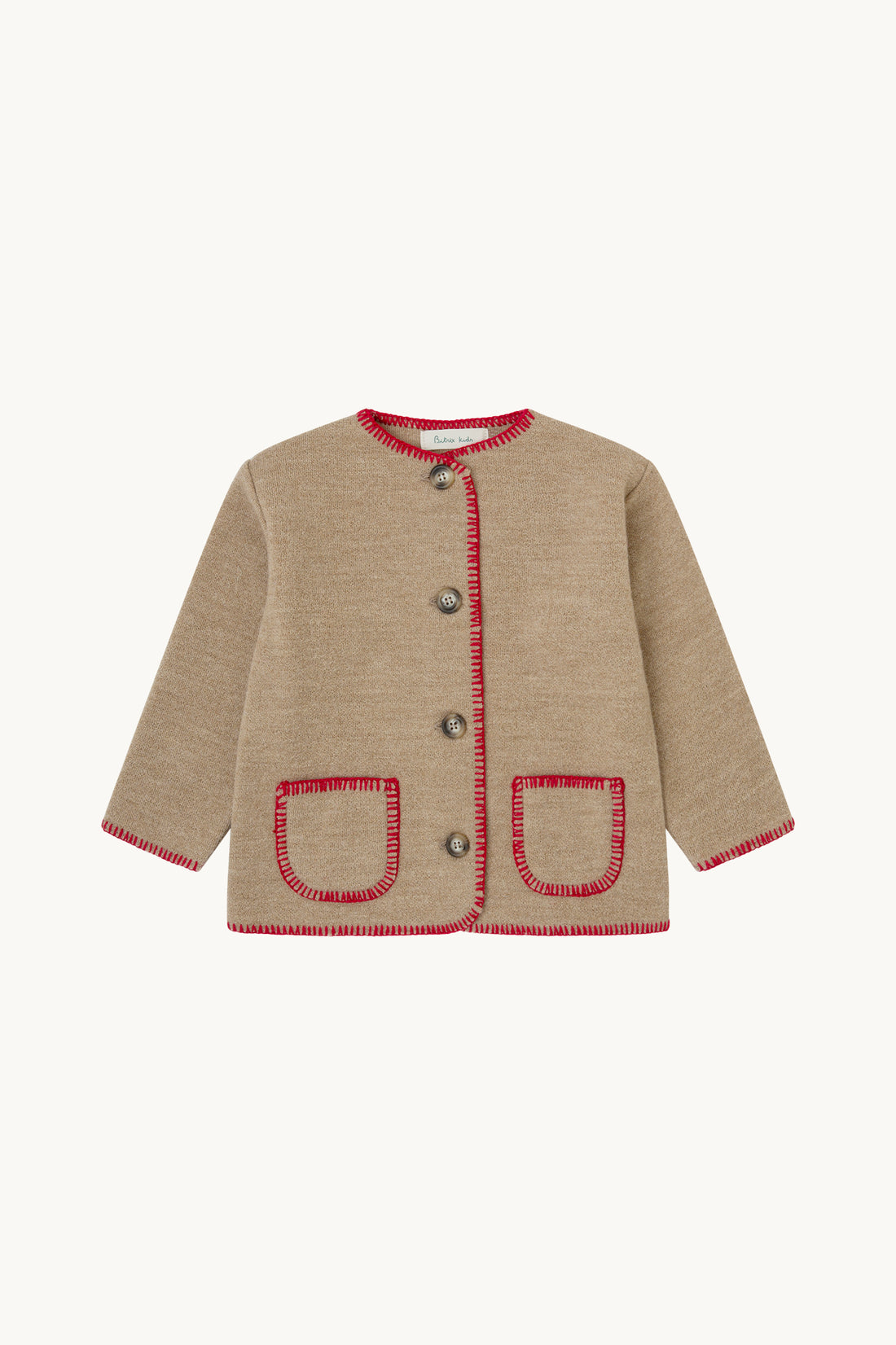 CHAQUETA LANA BEIGE Y ROJO