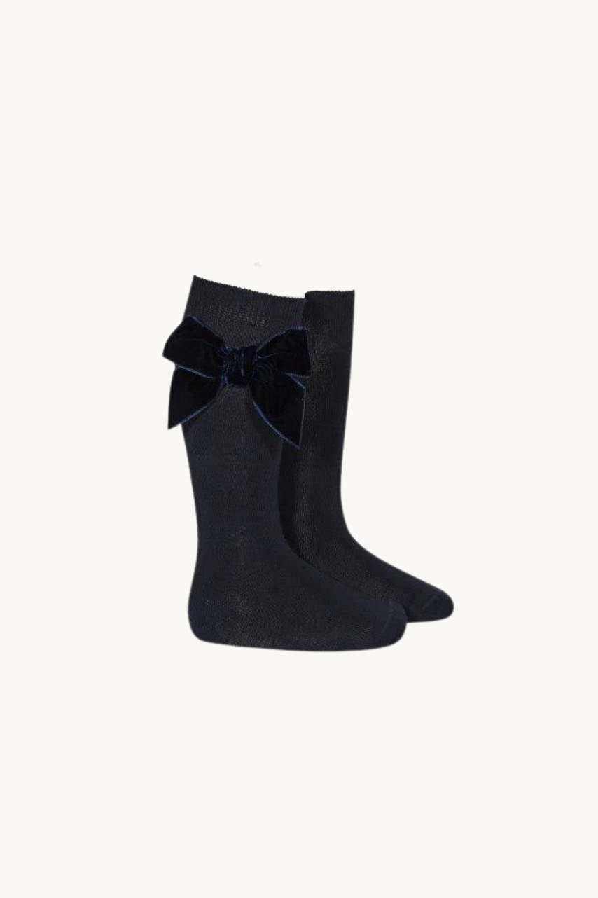 CALCETÍN ALTO LAZO TERCIOPELO COQUETTE - MARINO