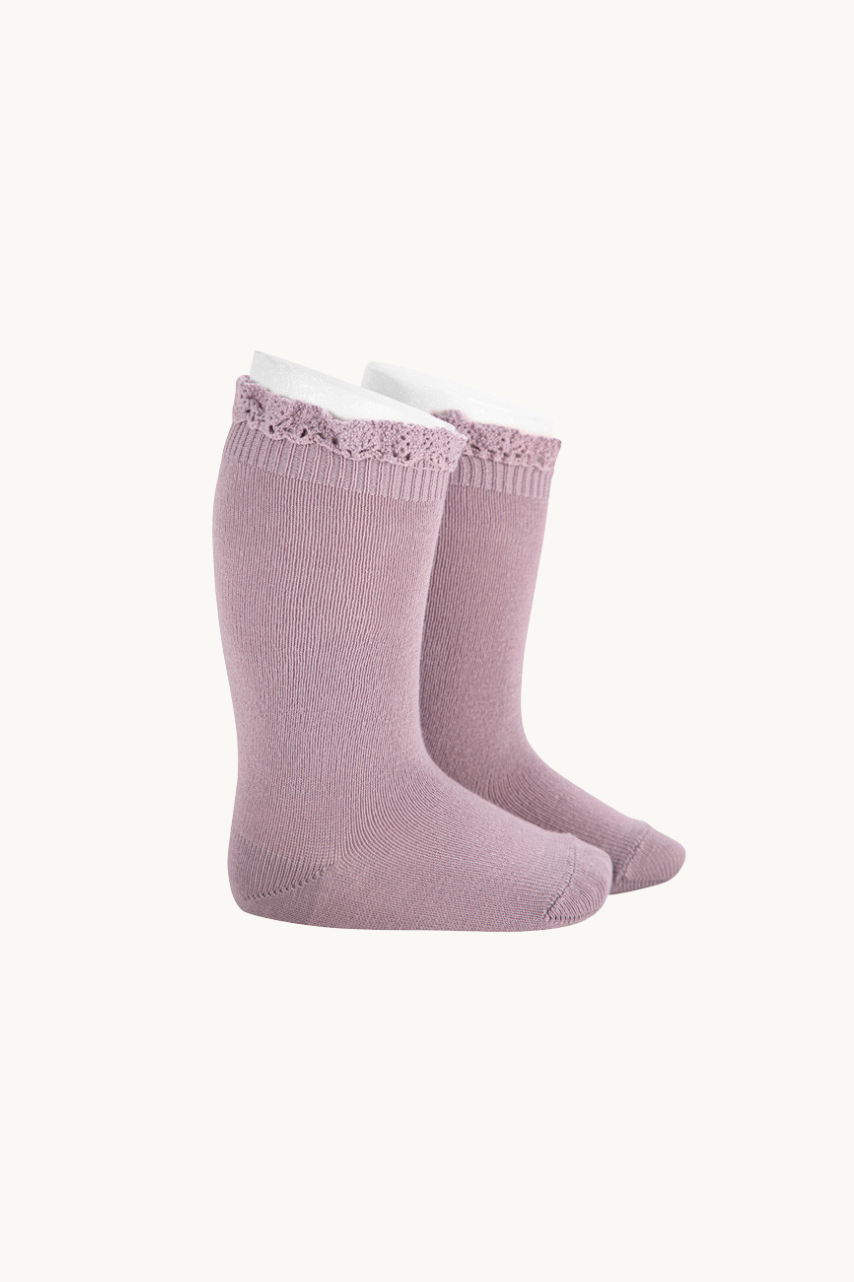 CALCETÍN ALTO PUNTILLA - MADREPERLA